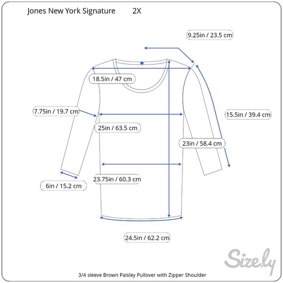 Jones New York Signature Woman 3/4 Sleeve Brown Paisley Pullover Shoulder Zip 2X - Picture 10 of 10